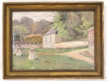 Watercolor painting landscape Cabarrus castle entrance France property twentieth