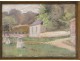 Watercolor painting landscape Cabarrus castle entrance France property twentieth