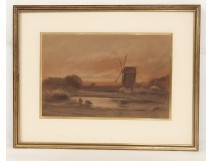 Pastel landscape mill Jules Dupré Barbizon school pond cows nineteenth century