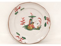 Assiette faïence Les Islettes décor chinois fumant pipe fleurs XIXè siècle