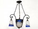 Wrought iron chandelier suspended glass paste Degué landscape leaves Art Deco XXth