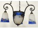 Wrought iron chandelier suspended glass paste Degué landscape leaves Art Deco XXth