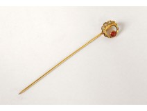 Pin 18K solid gold tie small ruby ??bead head gold eagle twentieth