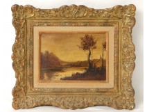 HST Table fisherman boat river landscape painting Paul Mulliez twentieth century