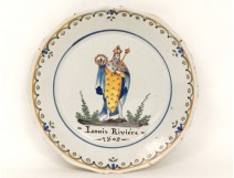 Patronymic earthenware plate Nevers Louis River king crown lily XIX