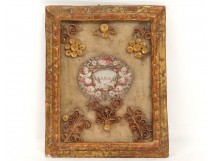 Reliquary paperolle carved gilded frame flowers landscape reliquary 18th