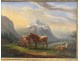 HST mountain landscape herd cows Ecole Suisse Italian painting XIX