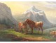 HST mountain landscape herd cows Ecole Suisse Italian painting XIX