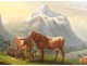 HST mountain landscape herd cows Ecole Suisse Italian painting XIX