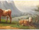 HST mountain landscape herd cows Ecole Suisse Italian painting XIX