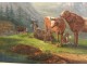 HST mountain landscape herd cows Ecole Suisse Italian painting XIX