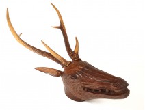 Wooden deer head sculpture carved Black Forest nineteenth trophy horns