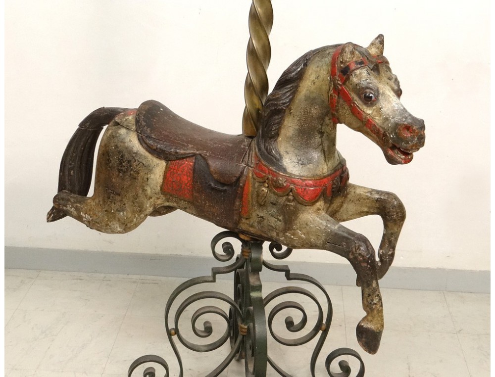 Horse polychrome carved wooden carousel jumper Gustave Bayol wrought ...