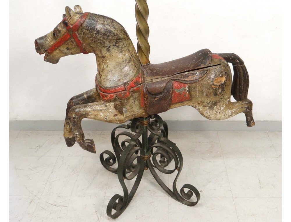 Horse polychrome carved wooden carousel jumper Gustave Bayol wrought ...