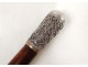 Silver metal pommel wooden cane flowers animals monkey french nineteenth cane