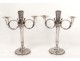 Pair of Louis XVI candelabra silvered bronze candlesticks hunting horn Fontana 19th