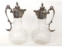 Ewers Pair Louis XV silver metal jugs crystal vine Frenais nineteenth