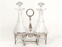 Vinegar cruet pair crystal silver St. Louis XIX Coq Paris