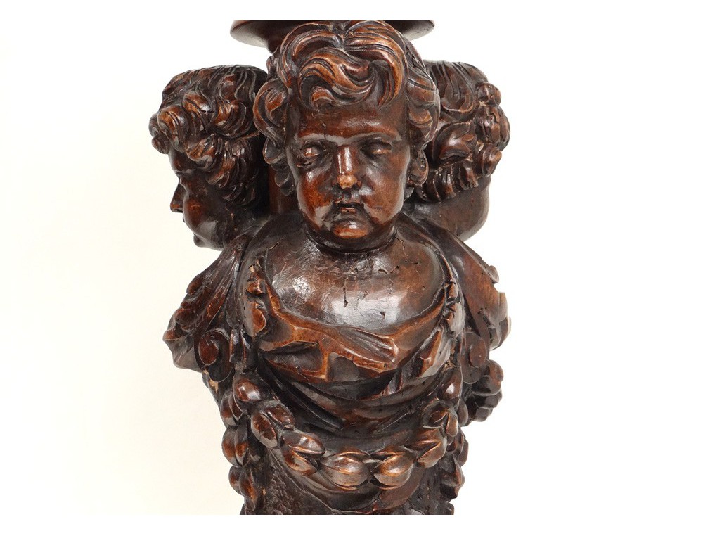 Rare carved column wheel cherubs putti loves flowers nineteenth century