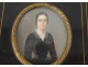 Miniature painted velvet dress young woman portrait Mulnier Father nineteenth century