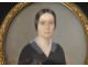 Miniature painted velvet dress young woman portrait Mulnier Father nineteenth century