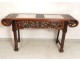 Console table of exotic wood carved marble altar Chinese XIX flowers