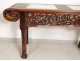 Console table of exotic wood carved marble altar Chinese XIX flowers