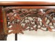 Console table of exotic wood carved marble altar Chinese XIX flowers