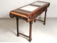 Console table of exotic wood carved marble altar Chinese XIX flowers