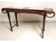 Console table of exotic wood carved marble altar Chinese XIX flowers