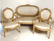 Salon Louis XVI giltwood armchairs bench Napoleon III nineteenth flowers