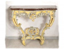 Console Louis XV carved wood painted shell royal red marble XVIII