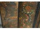 Screen 4 Cordoba leather wooden polychrome flowers leaves foliage XIX