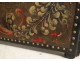 Screen 4 Cordoba leather wooden polychrome flowers leaves foliage XIX