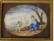 Watercolor Virgin and Child Jesus cherub flowers landscape framework stuccoed nineteenth