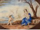 Watercolor Virgin and Child Jesus cherub flowers landscape framework stuccoed nineteenth