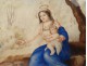 Watercolor Virgin and Child Jesus cherub flowers landscape framework stuccoed nineteenth