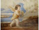 Watercolor Virgin and Child Jesus cherub flowers landscape framework stuccoed nineteenth