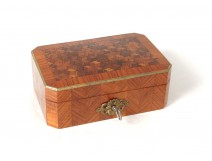 Box jewelry box inlaid wooden cubes rose brass Napoleon III nineteenth