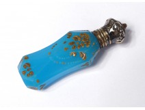 Bottle blue opaline silver salts gilding gilt flowers nineteenth century