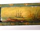 Small boats marine painted wooden dominoes box romantic nineteenth harbor landscape