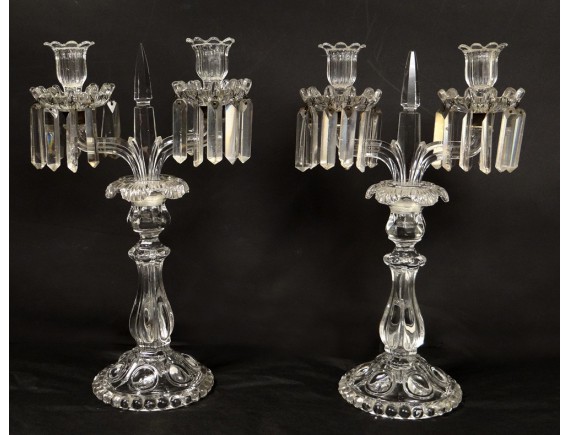 Pair candlesticks candelabra 2 lights crystal Baccarat chandelier ...