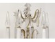 Pair of large gilt bronze chandeliers 6 lights cut crystal pendants XIX