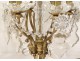 Pair of large gilt bronze chandeliers 6 lights cut crystal pendants XIX