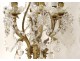 Pair of large gilt bronze chandeliers 6 lights cut crystal pendants XIX