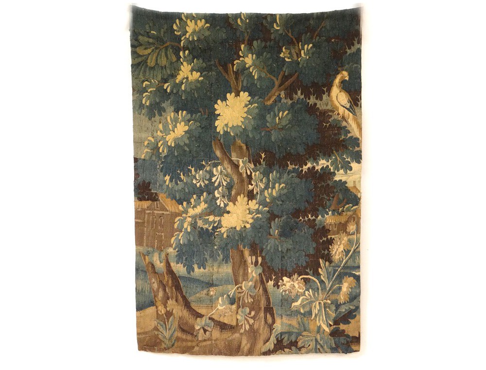 Aubusson tapestry door green landscape bird forest trees XVIII