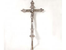 Processional cross Christ bronze silver crucifix Virgin Mary XIXth century