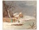 HST table snowy landscape river town character boat painting XIX