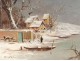 HST table snowy landscape river town character boat painting XIX