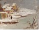 HST table snowy landscape river town character boat painting XIX